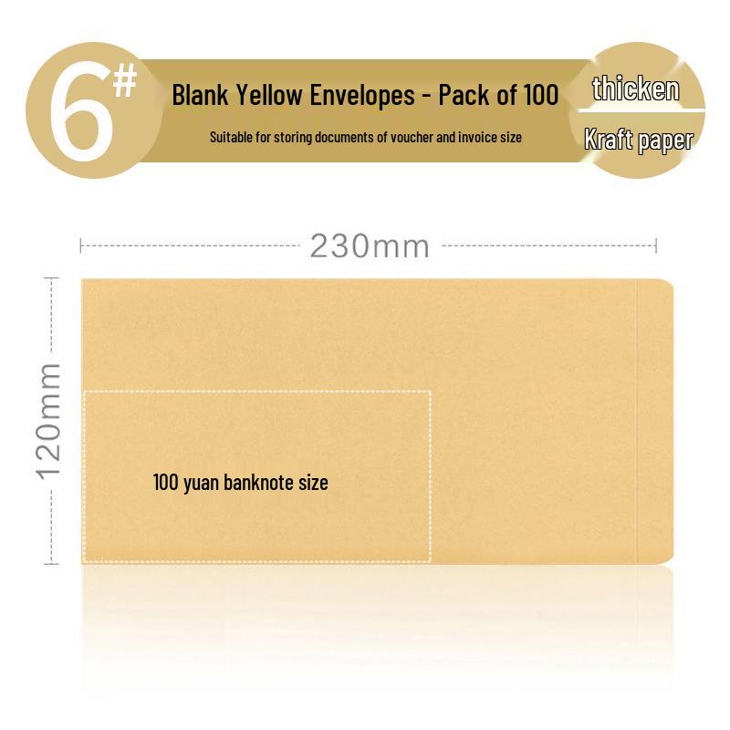 Set of 200 Kraft Paper Envelopes - Large, Medium, Small Sizes, Thick White & Yellow Receipt Pockets