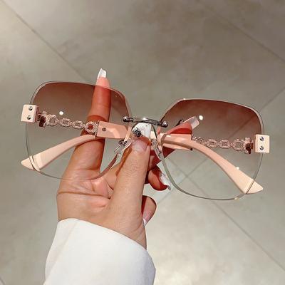 Vintage Rimless Sunglasses Women For Men Luxury Brand Designer Sun Glasses Punk Popular Sexy Lady Metal Chain Eyewear Uv400