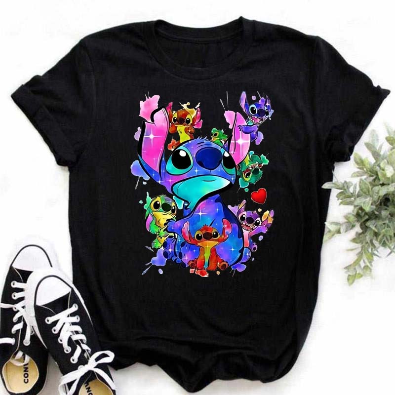 Disney Lilo Stitch Cute Cartoon Print Women T-Shirt Summer Streetwear Short Sleeve T Shirt Fashion Casual Female Clothes Tops