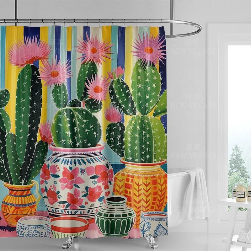 Minimalist Plant Shower Curtain, Modern Bathroom Toilet Decoration Privacy Curtain 180x180cm Waterproof Shower Curtain