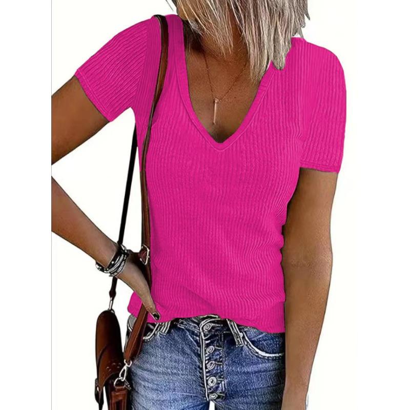 

Женские футболки с резьбой в рубчик, облегающие, с длинным рукавом, сексуальным V-образным вырезом S розы красного