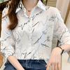 Women'S Blouses Fashion Streetwear Graffiti Line Printed Long Sleeve Shirt Casual Button Lapel Shirt Women Elegant Tops