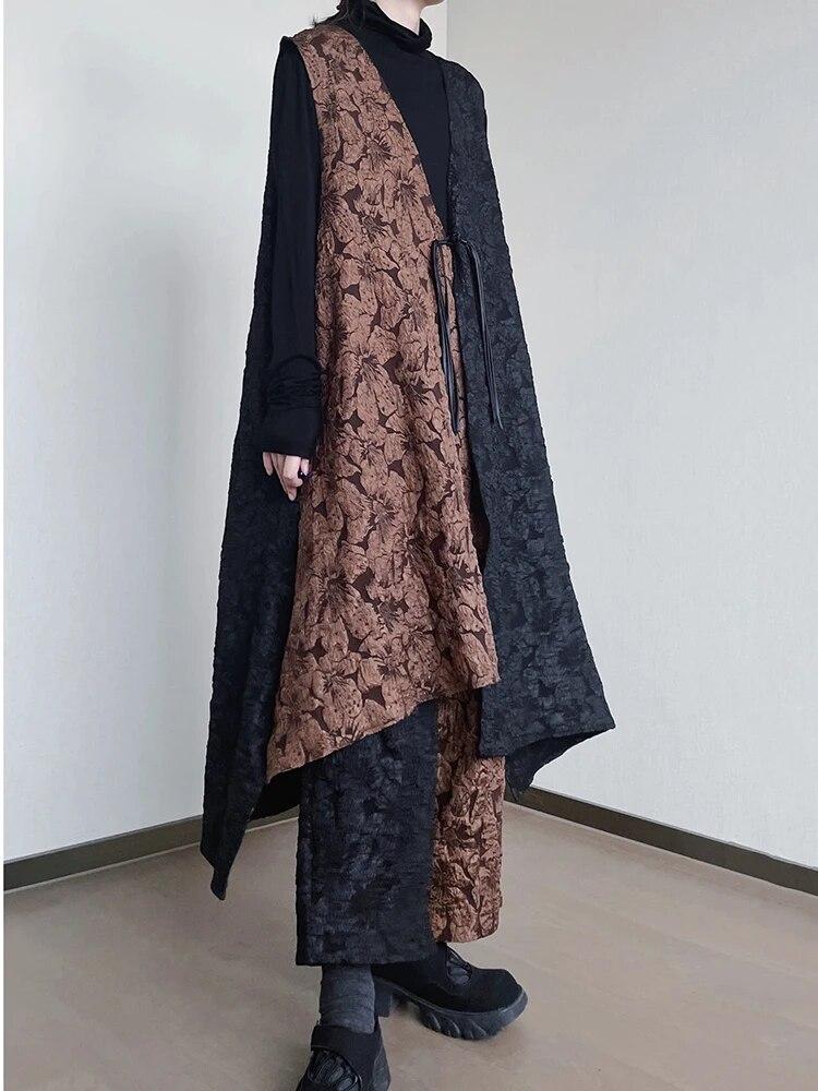 Xitao Volné Ležérní Dvoudílné sady Patchwork Nepravidelné Top Široké nohavice Dámské Soupravy ZZ0035