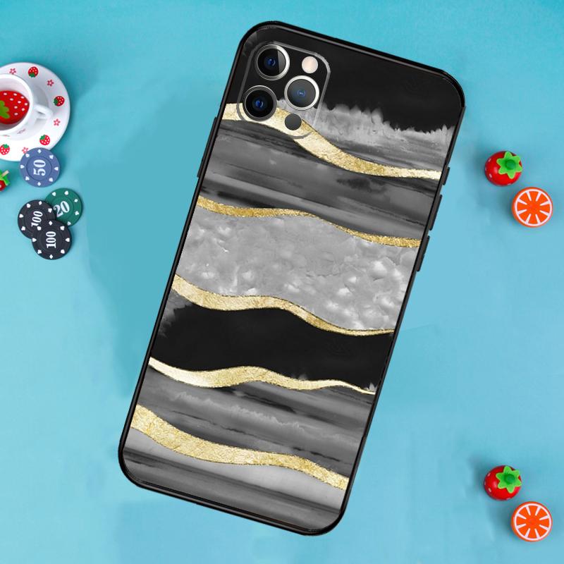 Luxury Gold Foil Art Phone Case For iPhone 17 Air 16 15 14 13 11 12 Pro Max 13 12 mini 15 16 Plus 16e Cover Funda