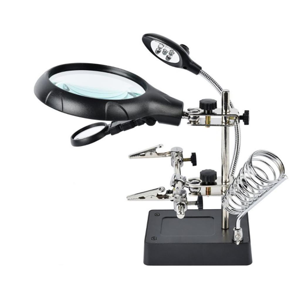 

Desktop Magnifier Glass Soldering Station LED Light Magnifying Glass Stand with Clamp and Clips