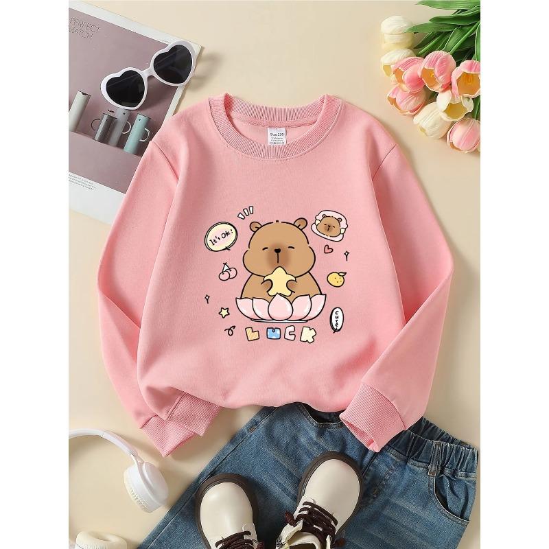 European Sizes Kids' Crewneck Sweatshirt - Cute Bear Holding Star On for Lotus , Sportswear And Casual Wear, Soft And Comfortable, Children's Clothing