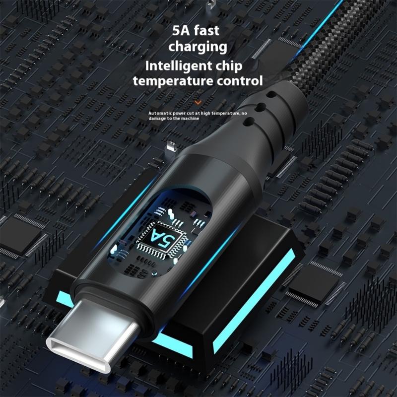 Braided USB C Charging Cable for Phone Tablet 1 Meter 100W 5A Fast Charge Real Time Power Monitor Type C To C Cord