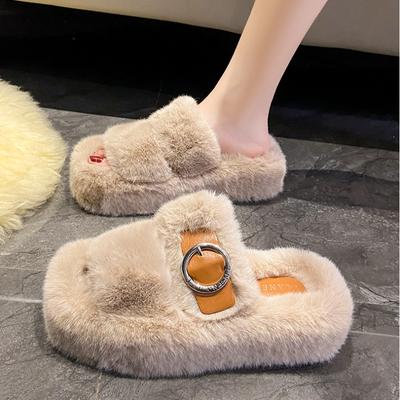 Fashion Thick Soled Short Plush Slippers Women Autumn Winter Outside 2024 New Indoor Home Cotton Slippers Womens Shoes Flat with