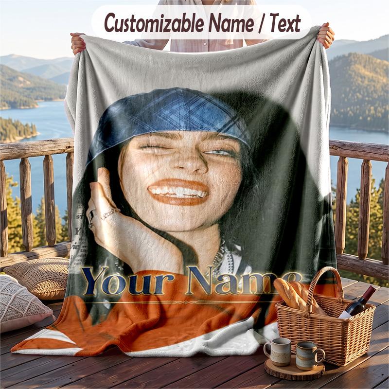 Personalized Flannel Throw Blanket,Billie Eilish Custom Printed Name, Cozy Plush Blanket For Home Use