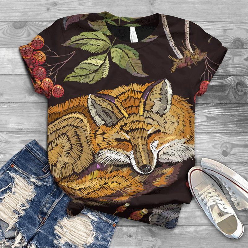 Sommer Kreativ Fuchs Groß Locker 3D T-Shirt 3D Bedrucktes Damen Kurzarm T-Shirt