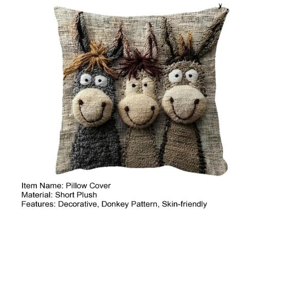 Yousheng Cartoon Donkey Pillow Cover Zippered Cute Animal Pillowcase Decorative Throw Pillow Cover for Car Sofa Couch Bedroom