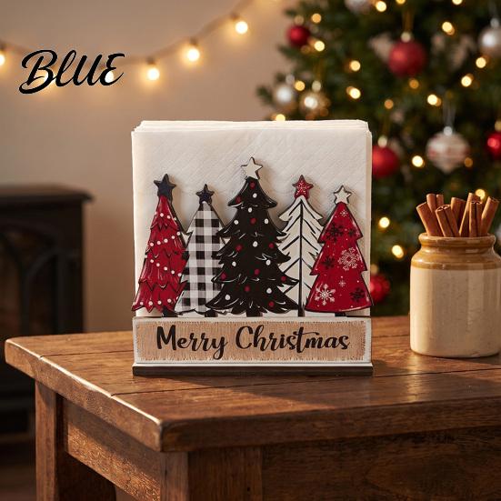 Multi-purpose Desktop Organizer Christmas Theme Wooden Napkin Holder, Decorative Holiday Paper Towel Stand, Gift for Her HD UV Printing Dining