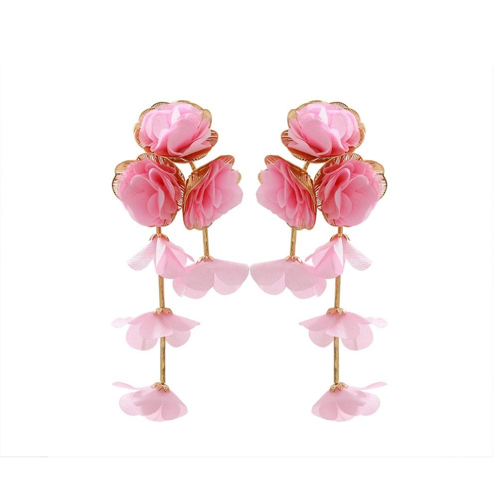 Chiffon Flowers Tassel Earrings Multicolor Women Earrings Sweet Long Drop Earring  Ear Jewelry