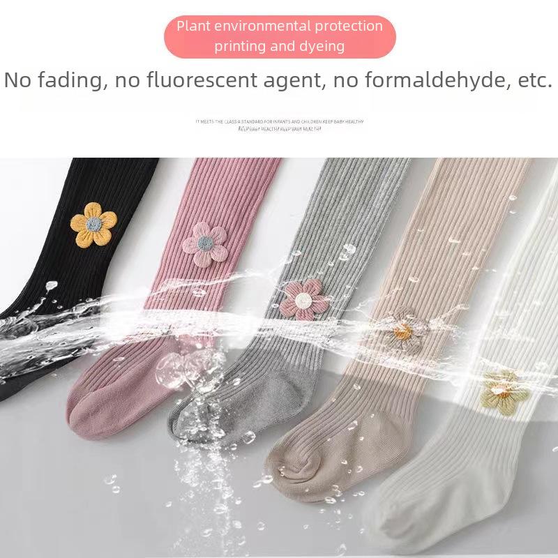 "Children's Embroidered One-Piece Pantyhose for Girls (0-4 Years) with Baby Foot Socks"