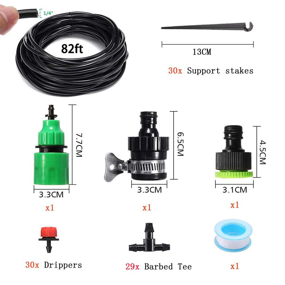 Kalolary Sistem de Irigare prin Picurare 25m cu Duze de Irigare prin Picurare Automate și Ideal pentru și Alte Grădini Temporizator, Grădinărit, Bonsai,