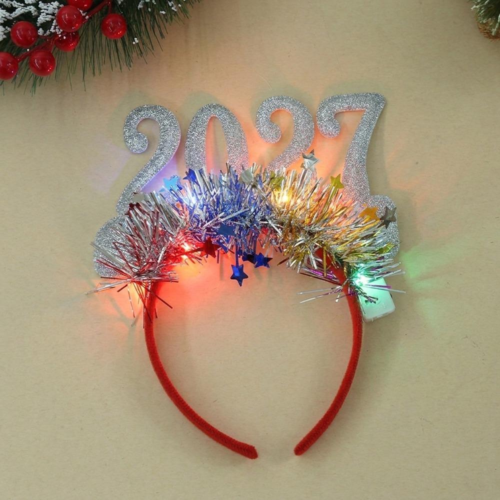 Creative Light‑Up 2027 New Year Headband Glitter Star Tinsel Christmas Head Hoop Flexible Colorful Party Hair Accessory Carnival