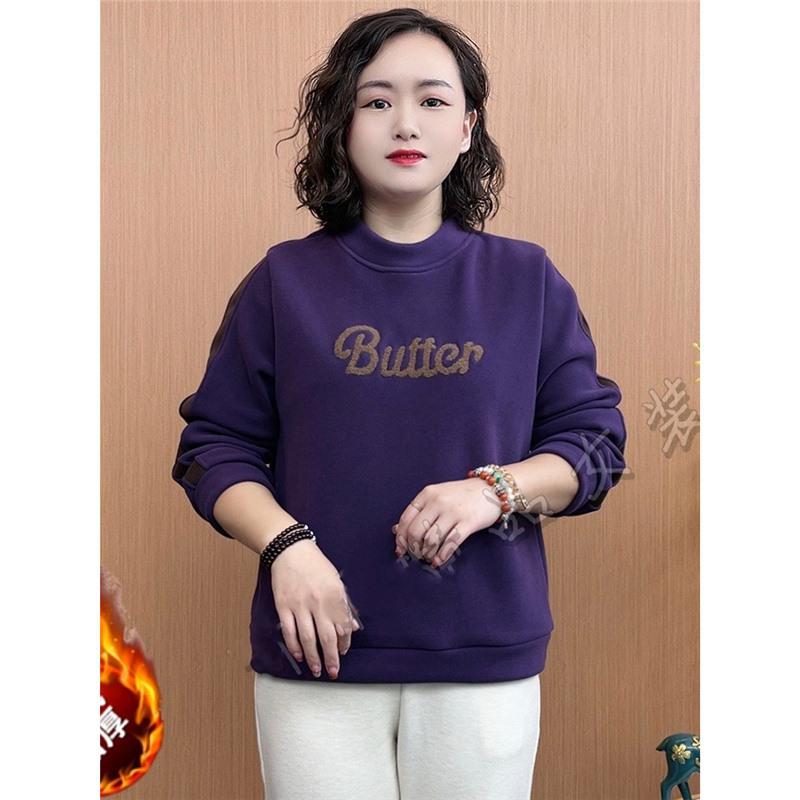 

Женский флисовый свитшот свободного кроя, полувысокий воротник, большой размер, стройнящий, идеально подходит для женщин среднего и пожилого возраста XL (120-135 jin)