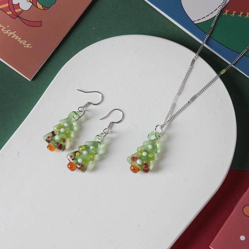 Murano Glass Sterling Silver Christmas Tree Earrings & Necklace Set