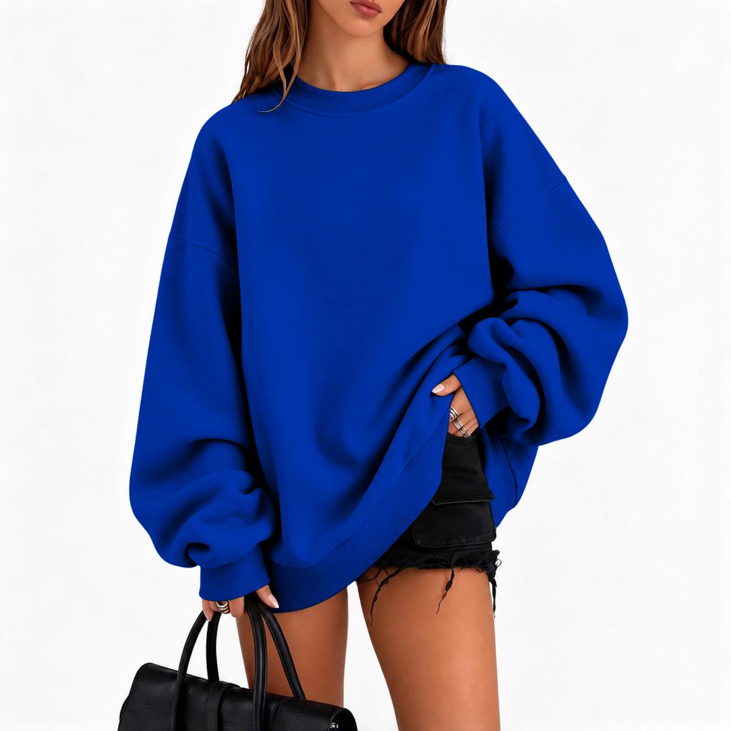 Women's Fall Winter Casual Crewneck Sweatshirt Color Long Sleeve Top