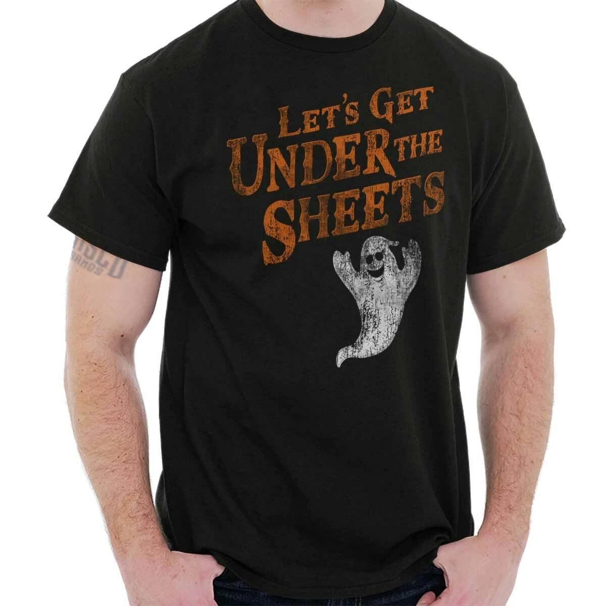 Lets Get Under The Sheets Funny Halloween Adult Short Sleeve Crewneck Tee XS