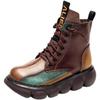 Otoño Nuevas Botas Cortas para Mujer con Cordones Suela Gruesa Cuero Moda Bloque de Color Botas Martin