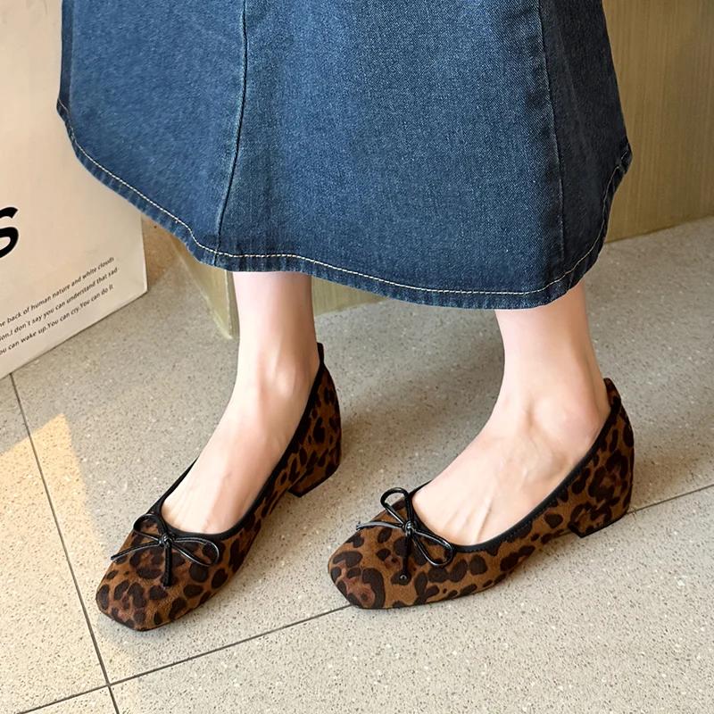 Designer Vintage Leopard Women Mary Jane Shoes Fashion Shallow Slip On Elegant Low Heel Ladies Shoes