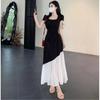 Plus Size Hepburn Style Color Block Patchwork Summer Dress