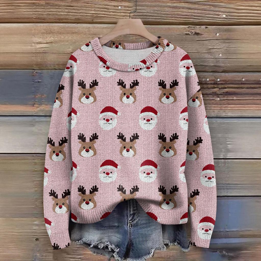 Pulls à manches longues pour femmes Col O Décontracté Mignon Tricot Imprimé Pull Oversize