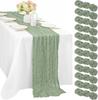12Pcs Sage Green Cheesecloth Table Runner 35x120 Inches Boho Gauze Table Runner Rustic Sheer Runner for Wedding Birthday Party