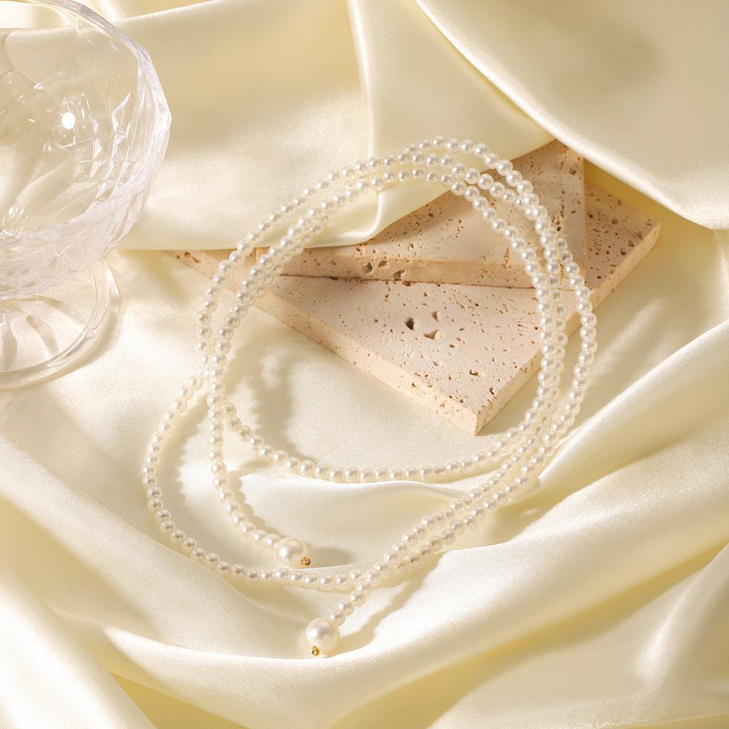 French Retro Pearl Necklace for Women, Light Luxury Elegant Multi-layered Stacked Sweater Chain