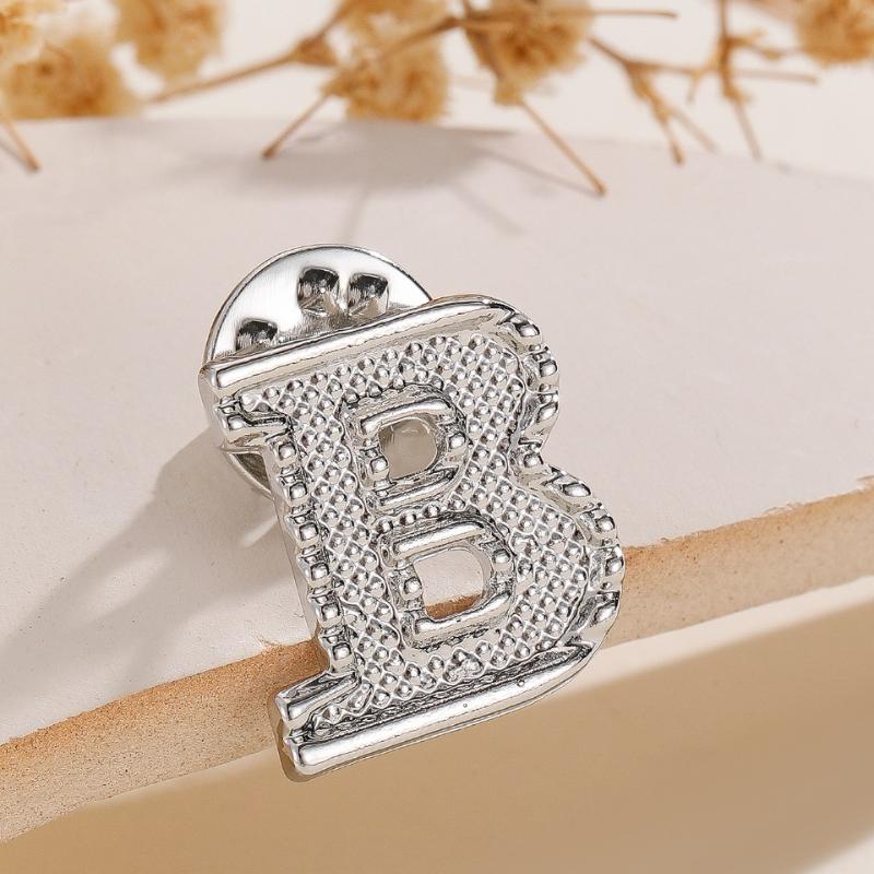 2Pcs Initial A To Z 26 Letters Pin Silver Color Fashion Metal Alphabet Women Men Suit Collar Lapel Brooch Pin Accessories