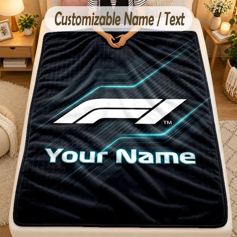 Flannel BlanketF1 Custom Name Text Personalized Soft Warm Throw Blanket Home Decor Gift