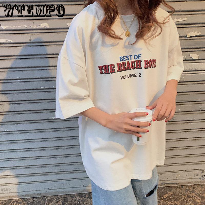 WTEMPO Women Casual Loose Basic Letter Printed Tops All-match College Style Street Female Short Sleeve T-shirts