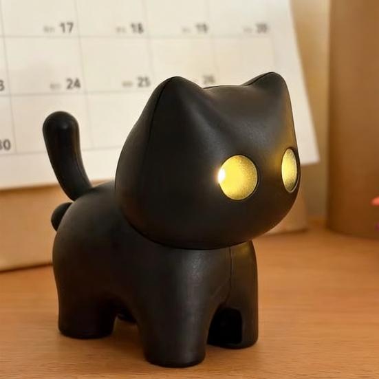 Klíčenka s nočním světlem Černá kočka Roztomilý stiskací míček Svítící přívěsek kočka Mini kočka Mňoukání Senzorická fidget hračka se zvukem a LED světlem pro dospělé Milovníky koček