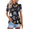 Women's Fashion Casual Lapel Short Sleeve Christmas Print Shirt Women's Button Up Tops
