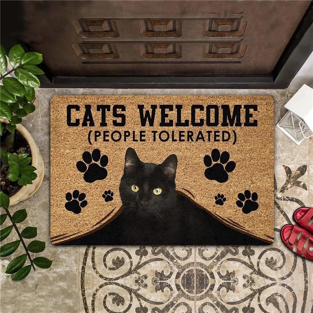 Welcome Tabby Cat Print Doormat Washable Decor Rug for Living Room Bedroom Kitchen Indoor Entryway Cat-themed