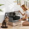 Lettiera per Gatti in Acciaio Inossidabile con Coperchio XXL 72L per Gatti Grandi e Multipli con Doppia Porta, Paletta, Pedale, Anti-Perdita