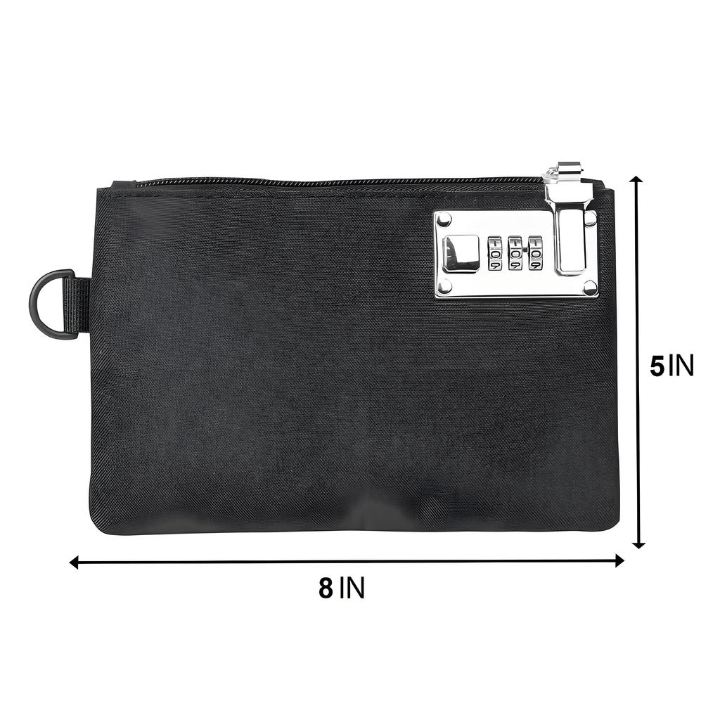 Heavy-Duty Lockable Security Pouch, 5x8 Inch Cash Bag for Money Jewelry Passports & Valuables, Durable Nylon Storage (Black)