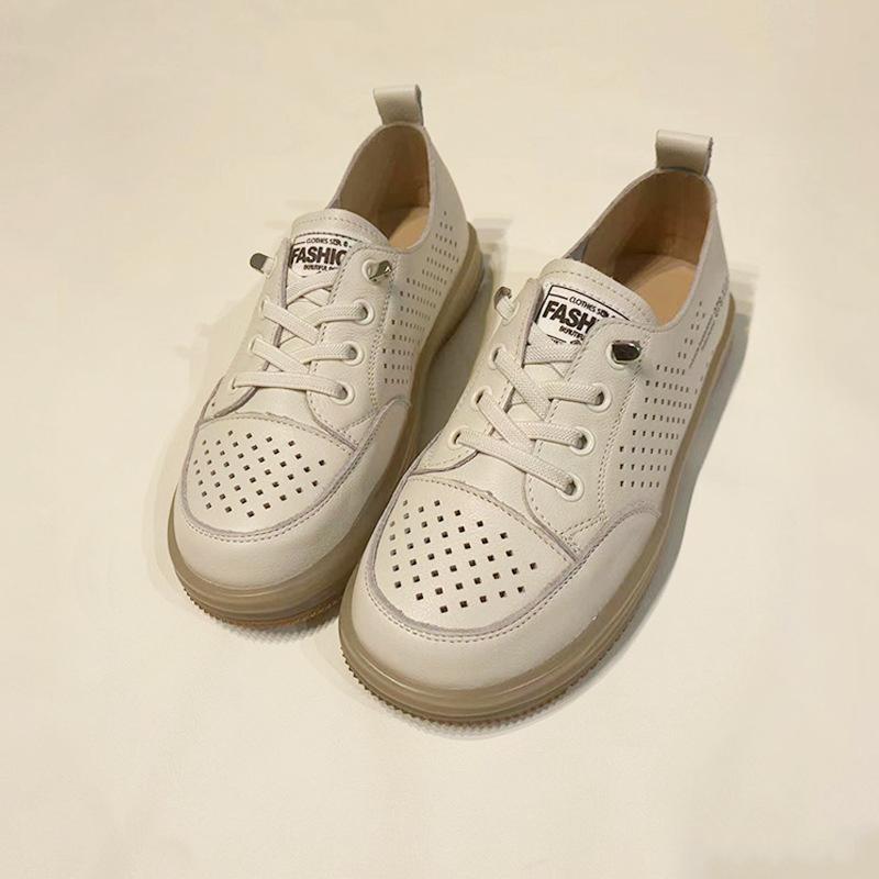 First Layer Cowhide Little White Shoes Women's Casual Soft-soled Hole Shoes Versatile Comfortable Non-slip Breathable Pregnant Women Flat Sandals