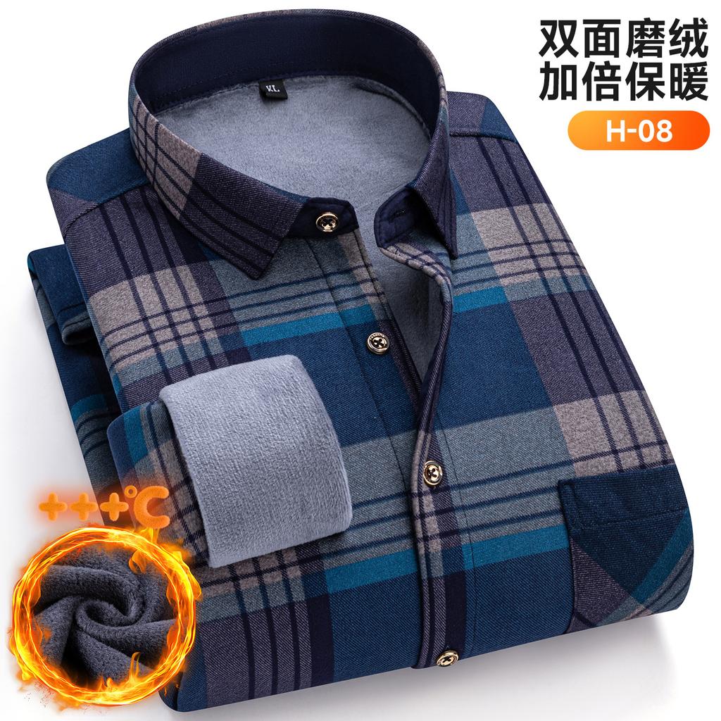 New Plus Size 8XL 7XL 6XL Men's Shirt Autumn Winter Fleece Thickened Warm Long Sleeve Plaid Business Casual Slim-fit Man Clothes