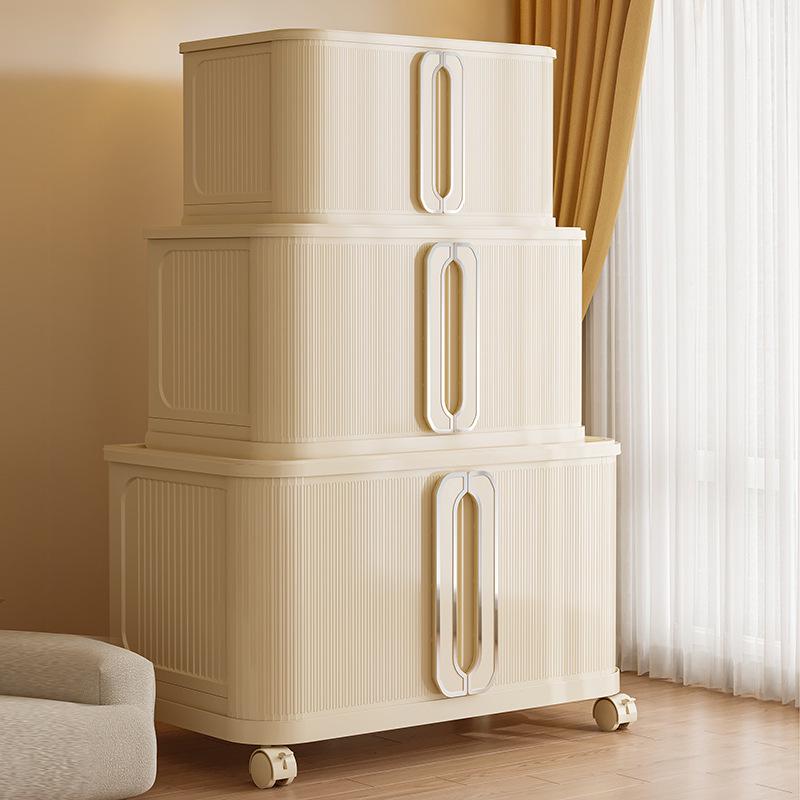 Foldable Sliding Door Cabinet with Wheels - Multi-layer Organizer for Baby Wardrobe or Snack Storage
