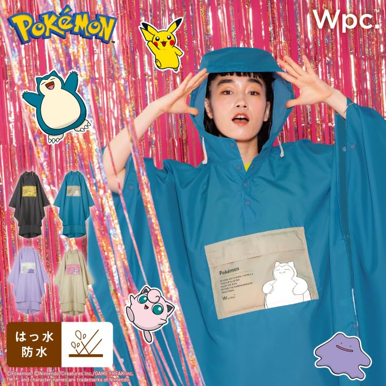 Pokemon Bicolor Rain Adventure Charcoal Outdoor Outdoor [2025] Wpc. Poncho, Partner, (Pikachu), Men's, Women's, Commuting, School, Cycling, Raincoat,