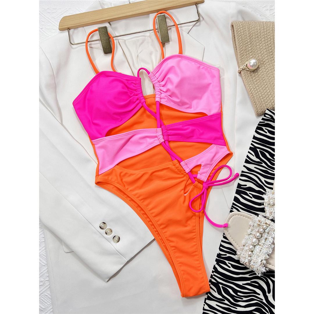 

Сексуальное монокини с вырезами на шнуровке, цельный купальник, женский купальник, женский купальный костюм с высоким вырезом, купальный костюм, женский купальный костюм S розовый