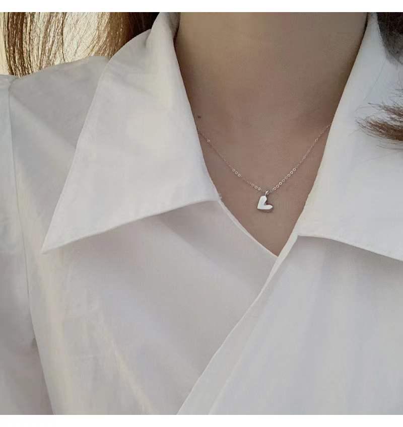 Beixi S925 Sterling Silver Geometric Faceted Heart Pendant Necklace 925 Silver