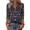 Women's 3/4 Sleeve Shirts V Neck Print Tops Casual Tops Basic Tees Blouse Loose Tops