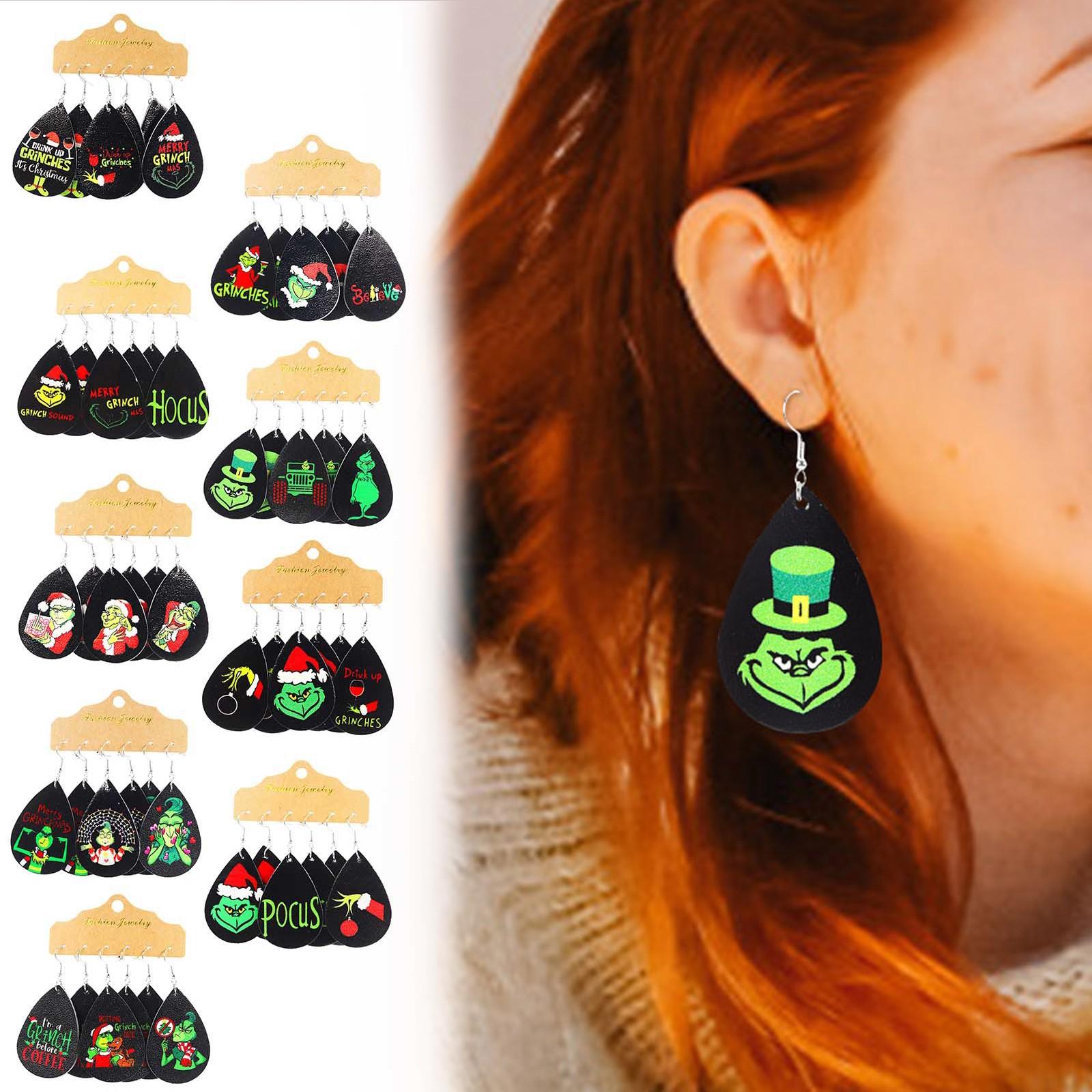 

3 пары рождественских сережек, серьги-капли ручной работы из искусственной кожи, комплект сережек для новогодней вечеринки, зимние праздничные украшения, подарки One Size