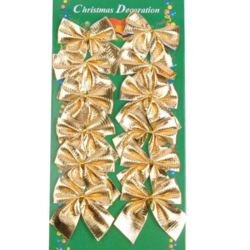 New 12Pcs/set 6cm Christmas Bowknot Decorations For Home Satin Ribbon Bows Christmas Tree Ornaments New Year Navidad Party Decor
