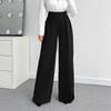 Women's High Waisted Wide Leg Pants Floor-length Suit Pants Loose Solid Color Commuting Elegant Pants