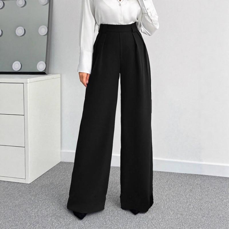 Women's High Waisted Wide Leg Pants Floor-length Suit Pants Loose Solid Color Commuting Elegant Pants