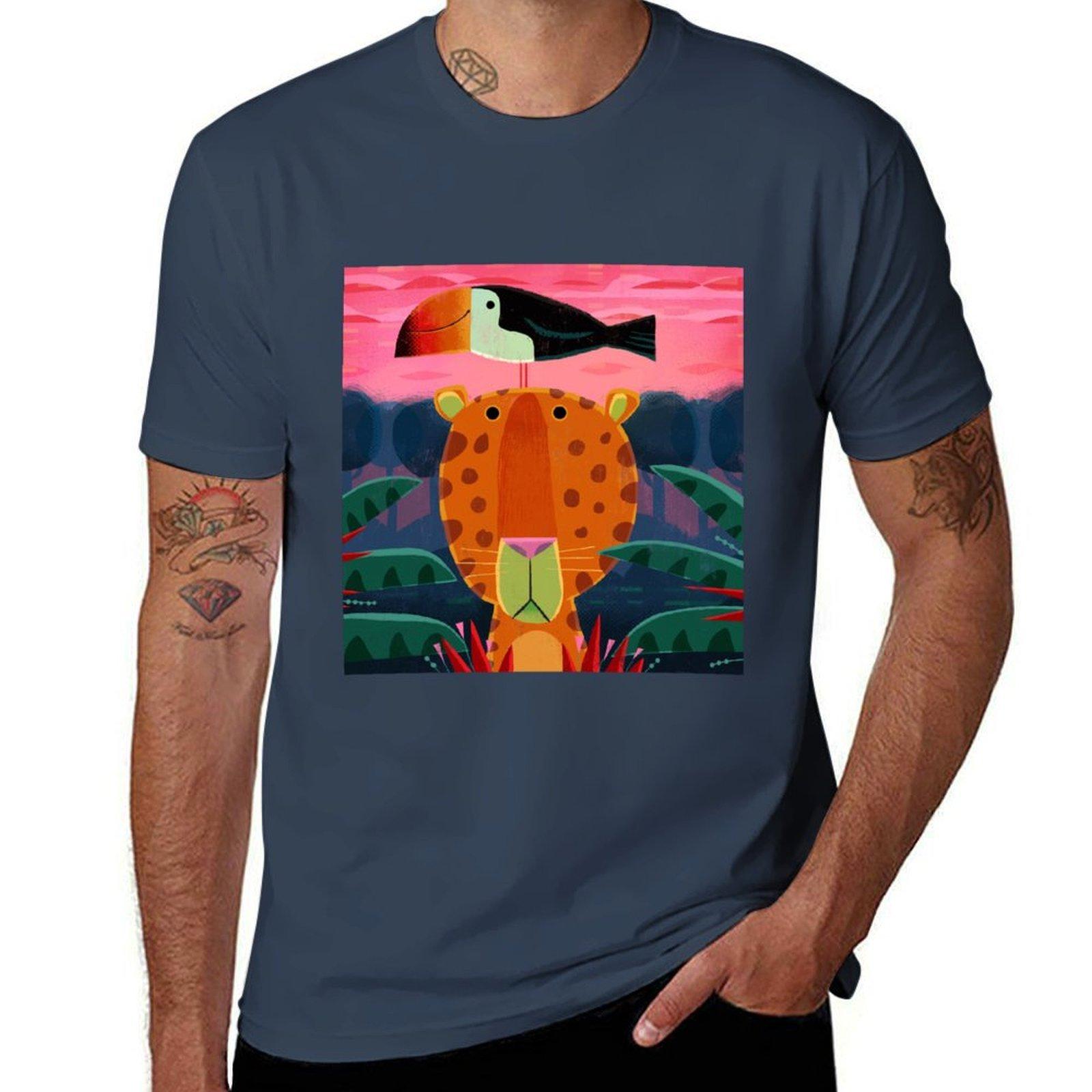 Leopard and Toucan TShirt Creative Graphic Tee Shirt S